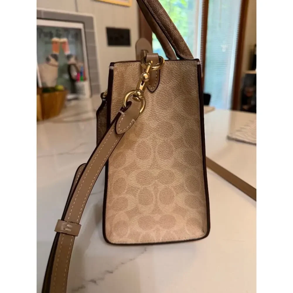 Coach Maggie Small Tote Bag In Blocked Signature Canvas CY676 Sand Tan
